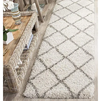 Image of SAFAVIEH Shaggy Rug for Living Room, Dining Bedroom Hudson Shag Collection, High Pile, in Ivory and Grey, 69 X 244 cm