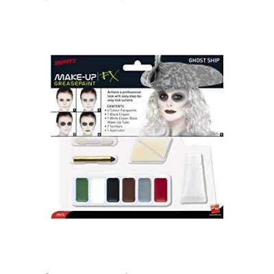 Image of Smiffys Make Up FX, Ghost Ship Kit, Grease, Black 6 Colour Palette, Cream &amp; Crayon Applicators, Cosmetics and Disguises Fancy Dress, Cosmetic Dress Disguises.