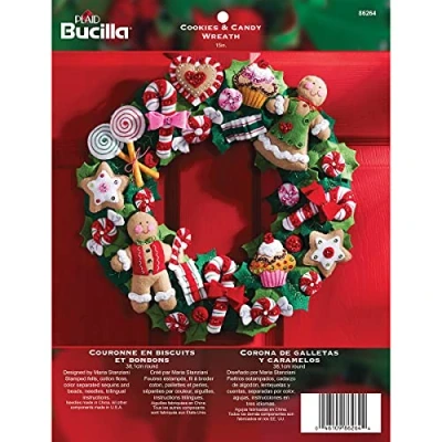 Image of Bucilla Cookies and Candy Wreath Felt Applique Kit, Multicolor, 22.9 x 5.1 30.5 centimetres