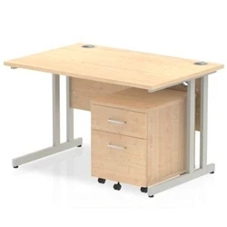 Image of Impulse 1200x800mm Desk Maple Top Silver Cantilever Leg and Mobile Ped