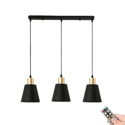 Image of KEFA Black Gold Battery Operated Pendant Light with Remote &amp; Blub, Kitchen Island No Wire Ceiling Hanging Light, Non Hardwired Lighting Chandelier Fixture for Dining Table Living Room Farmhous
