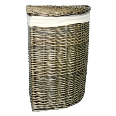 Image of Red Hamper Antique Wash Corner Laundry Basket, Willow, Wicker, 50 x 33 cm