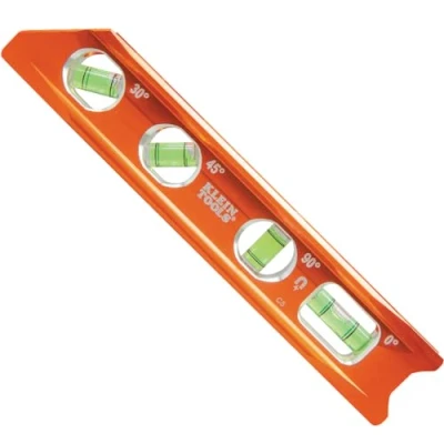 Image of Klein Tools 935RB Torpedo Level, 8 Inch Billet Magnetic 0/30/45/90 Degree Vials, V Groove, Tapered Nose, High Visibility Vial and Body
