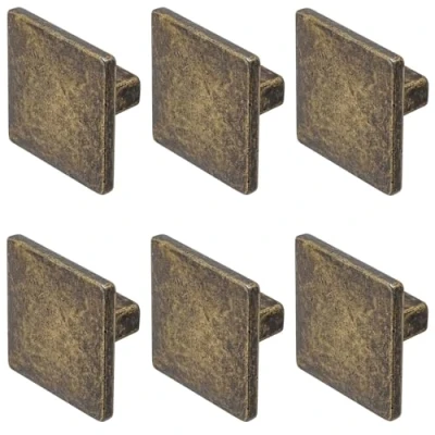Image of Decoranddecor Calla Square Cabinet Knob Door Pull Handle Kitchen Cupboard Furniture Drawer (6 Pack, Antique Brass)