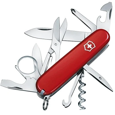 Image of Victorinox Explorer Swiss Army Pocket Knife, Medium, Multi Tool, 16 Functions, Blade, Magnifying Glass, Red