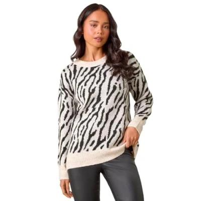 Image of Roman Originals Jumper for Women UK Ladies Winter Autumn Casual Pull On Round Crew Neck Long Sleeve Comfy Work Dinner Party Everyday Colourful Longline Stylish Petite Stone Black Size 14
