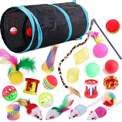 Image of 22 Pcs Cat Toys Interactive for Indoor Cats Tunnel Mouse Kitten Feather Teaser Wand Spring Toy
