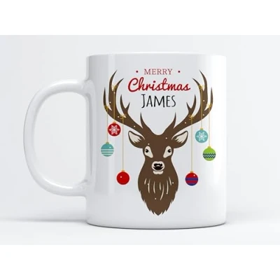 Image of EKAM Personalised Christmas Tea Mug, Customised with Your Name, Different Design Reindeer Coffee Gift for Christmas, Family, Friends, Mum, Dad, Kids, Mug (11oz) (Design 6)