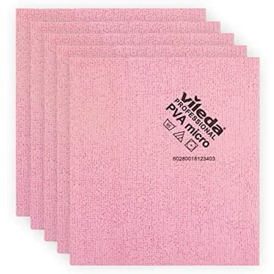 Image of Vileda 143586 micro cleaning cloth, pink, red, 5 pieces, 38x35 cms, Pack of