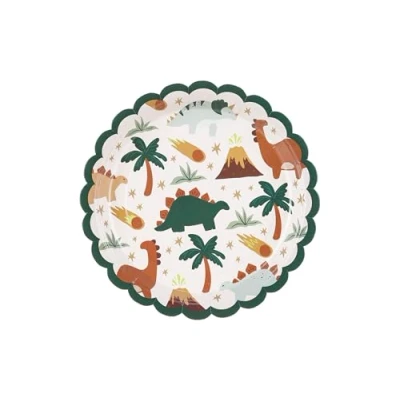 Image of Dinosaur Paper Plates, 18 cm, Set of 6, Party Disposable Plastic Free, Tableware for Boys, Children&#039;s Birthday, Decoration Party, White, Colourful