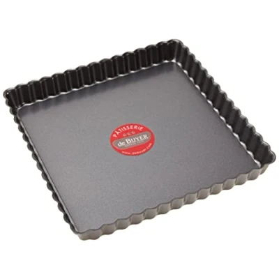 Image of De Buyer Square Fluted Tart Mould with Loose Base, Steel, Grey, 23.6 x 23.01 3.61 cm