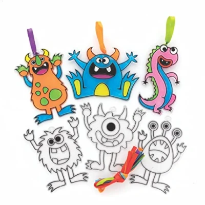 Image of Baker Ross FE666 Monster Suncatcher Decorations Pack of 10, Suncatchers for Kids to Decorate and Display, Make Your Own Garden