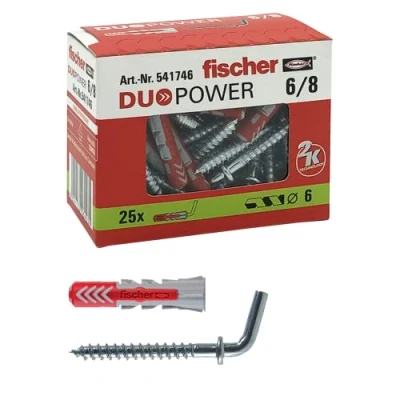 Image of Fischer 541746 Dowel with Short Hook Duopower, Grey/Red, 25 pz, Set of Pieces