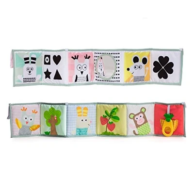Image of Taf Toys 3 in 1 Clip on Pram Book. Double Sided Sensory High Contrast Baby Book with Safe Mirror &amp; Teether for Pushchairs, Strollers Cots. Suitable Newborn Boys Girls from 0 months +