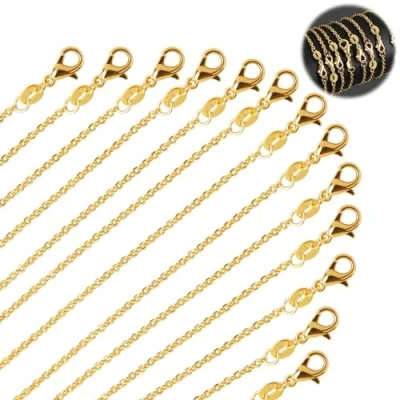 Image of 26 Pcs Necklace Chains Bulk Gold Plated Cable Chain, Metal Wire Chain with Lobster Clasp, DIY for Crafts Pendants Bracelet Jewellery Making (45cm/18 Inches)