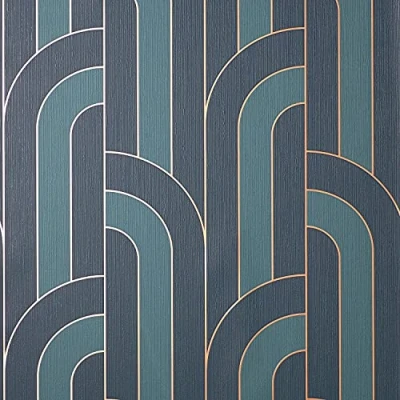 Image of Sample Cascade Arch Navy Gold Wallpaper Metallic Textured Vinyl