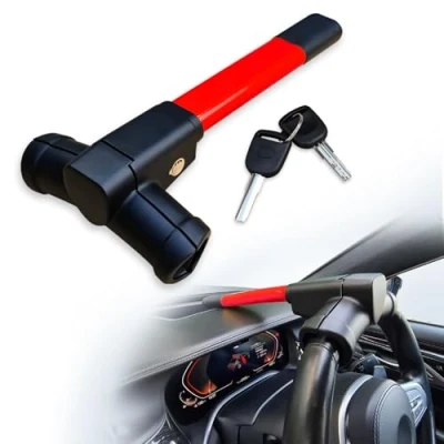 Image of Sevenwalls Steering Wheel Lock Car Security Device for Auto/SUV/Van, Anti Theft T Bar Immobilizer to Safeguard Your Vehicle and Deter Thieves (Red)