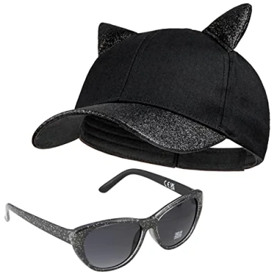 Image of CityComfort Girls Baseball Cap and Sunglasses Set Sun Hat with UV Protection (Black)