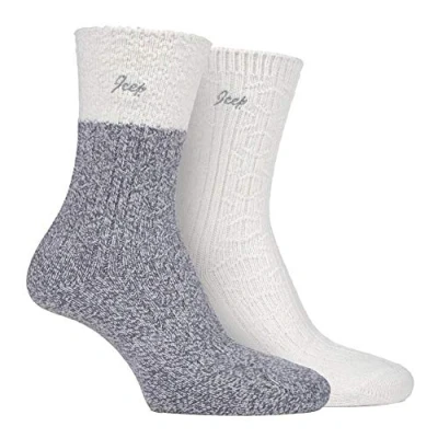 Image of Jeep 2 Pairs Ladies Supersoft Cute Warm Ribbed Thick Hiking Boot Socks (4 8, Cream/Slate)