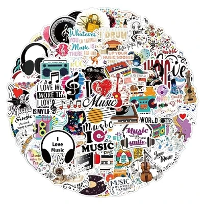 Image of Music Stickers for Laptop (100 PCS),Gift Children Teens Adults Girl Boys,Waterproof Water Bottle,Music Vinyl Scrapbook,Skateboard,Bike,Phone,Dairy