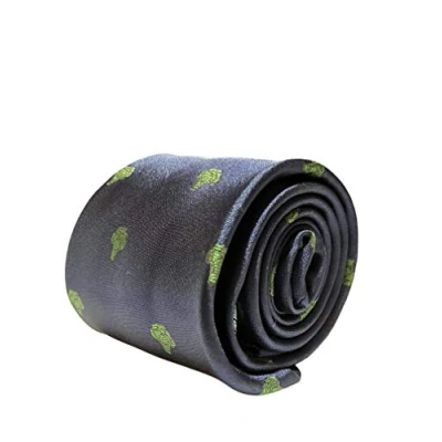 Image of Frederick Thomas navy men s tie with novelty broccoli embroidered design