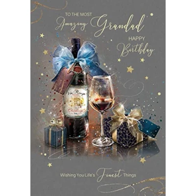 Image of Cherry Orchard Grandad Happy Birthday Card with Red Wine Design from the Grayson Range complete Gold Envelope and Foil Detailing …