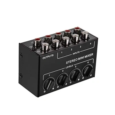 Image of Btuty Stereo Audio Mixer with 4 Channel RCA Inputs Separate Volume Controls Full Metal Shell Mini