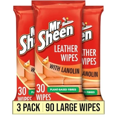 Image of Mr Sheen Leather Wipes With Lanolin For Jacket &amp; Sofas Pack of 30 3 (Total 90 Wipes)