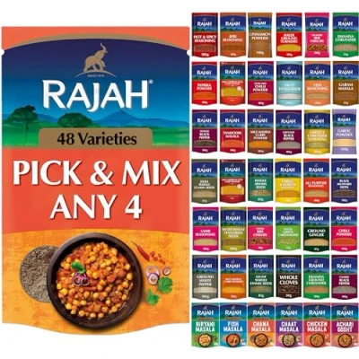 Image of Rajah Spices Custom Selection Choose Your Favourite 4 Bundle from Ground Spices, Whole Masala Blends, Seasonings and Curry Powder