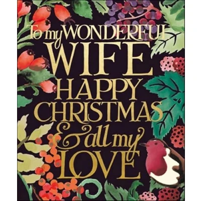 Image of Woodmansterne Wonderful Wife Christmas Card Robin and Winter Flowers with Foil Embossed Finish Eco Friendly Recyclable