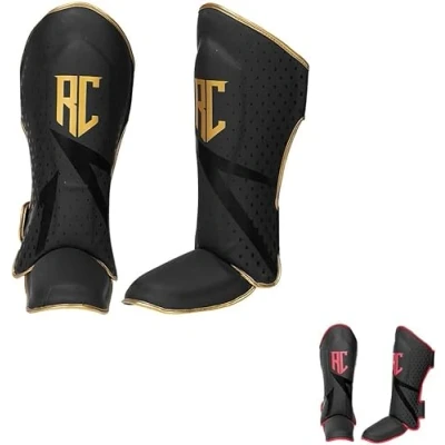 Image of Boxing Protector Shin Instep Pads MMA Muay Thai Leg Foot Guards Kickboxing (Golden &amp; Black, X Small)
