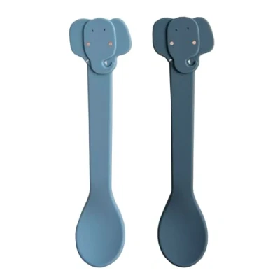 Image of Trixie Silicone Spoon 2 Pack Mrs. Elephant Baby Feeding Set BPA Free, Soft Spoons for Toddlers Dishwasher Safe