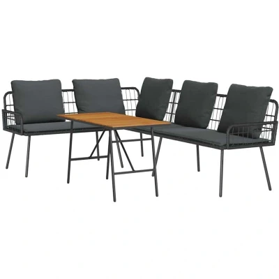 Image of vidaXL 2 Piece Garden Sofa Set with Cushions Black Poly Rattan