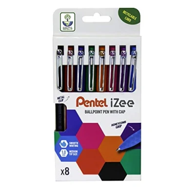 Image of Pentel iZee 1.0mm Ballpoint Assorted 8pc Wallet