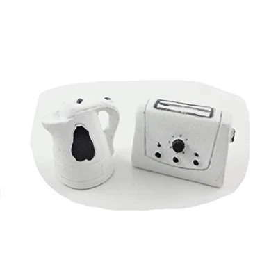 Image of Melody Jane Dolls House Modern White Kettle &amp; Toaster Miniature 1:12 Kitchen Accessory