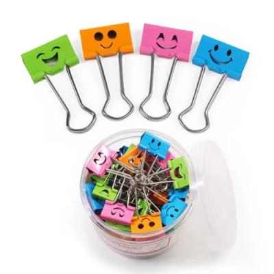 Image of Coideal Metal Binder Paper Clips, 25mm Medium Coloured Foldback Clips with Smiling Face for Office Home (1 Inch, 48 Pack)