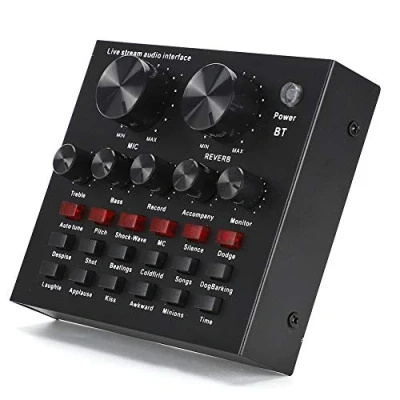 Image of Annadue V8 Live Sound Card, Voice Changer, External Mixer, with 112 Kinds of Electro Acoustic, 18 Effects, 6 Effect Modes, for Phone Laptop Computer (Black)