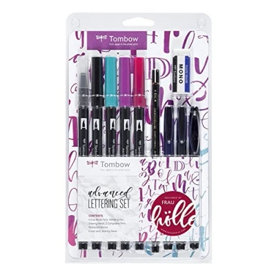 Image of Tombow Lettering set, pens and eraser including instructions, designed by Frau Hölle (Advanced).