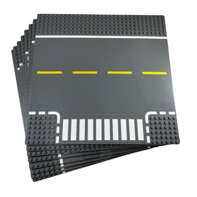 Image of APOSTROPHE Games Building Block Road Base Plates Compatible with All Major Brands (Roads 8 Pack), 25.6 cm cm, 2 Straight, Curve, Crossroads, T Junction Plate