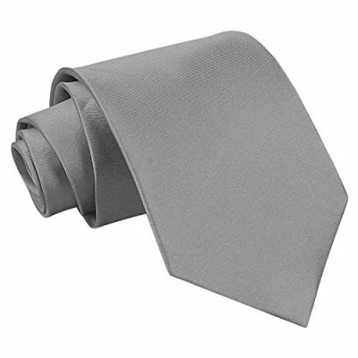 Image of DQT Plain Glossy Satin Polyester Wedding Classic Neck Tie for Men in Platinum