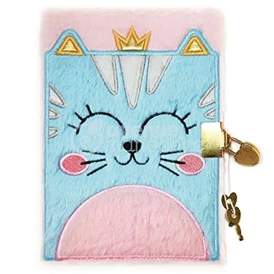 Image of Avenue Mandarine Ref CO208C Fur Secret Diary with Padlock Closure Cat Design 240 Ruled Pages, 125 x 170mm, Supplied 2 Keys, Suitable for Ages 6+