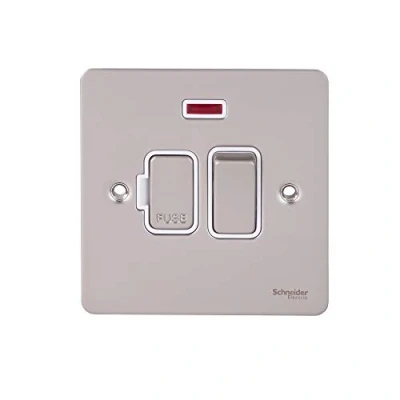 Image of Schneider Electric Ultimate Flat Plate Switched Fused Connection Unit, with Neon Indicator, 13A, GU5211WPN, Pearl Nickel White Insert