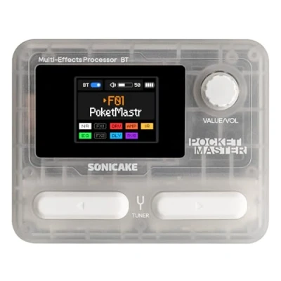 Image of SONICAKE Pocket Master Guitar Bass Amp Modeling IR Cabinets Simulation Multi Effects with Stereo OTG USB Audio Interface BT 1.77&quot; LCD Color Screen Transparent White