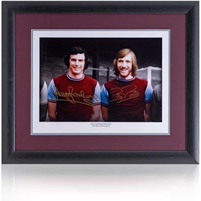 Image of British Sports Museum Billy Bonds &amp; Trevor Brooking hand signed in gold pen 16x12&#039;&#039; West Ham United photo