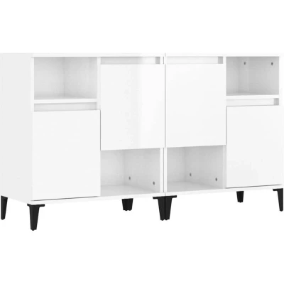 Image of vidaXL Sideboards 2 pcs High Gloss White 60x35x70 cm Engineered Wood