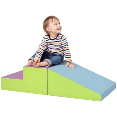 Image of HOMCOM Soft Play Set, 2 Piece Kids Climb and Crawl Foam Activity Toys, Equipment for Toddlers 12 36 Months, Blue