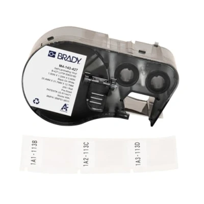 Image of Brady Self Laminating Vinyl Pre Sized Labels for Label Printer BMP41/BMP51/BMP53/M511 200 Adhesive Black on White, Transparent (25,40 mm (W) x 31,75 (H)) M4 143 427