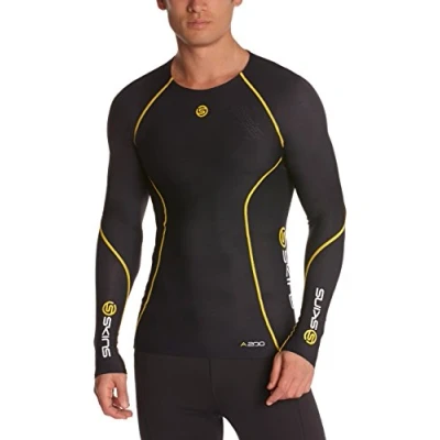 Image of Skins A200 Long Sleeve Men&#039;s Compression Top Black/Yellow, XS
