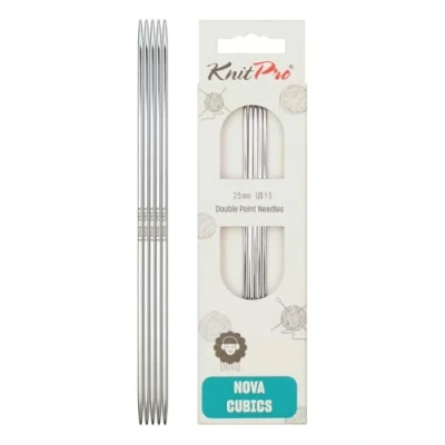 Image of KnitPro Nova Cubics Double Pointed Needles 12.5cm x 2.5mm Ended Knitting Pins, Set of 5, Silver