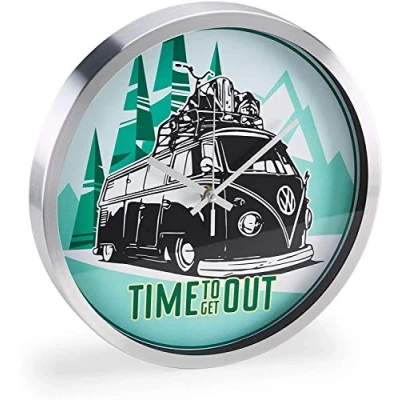 Image of Volkswagen 1H2050810 Wall Clock VW T1 Bulli Bus Time to Get Out Retro 30 cm